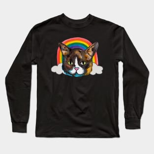 Cute cat in rainbow with clouds Long Sleeve T-Shirt